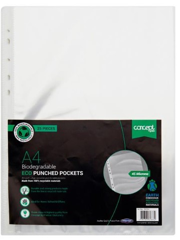 Punched Pockets Pkt.25 A4 Eco Biodegradable 